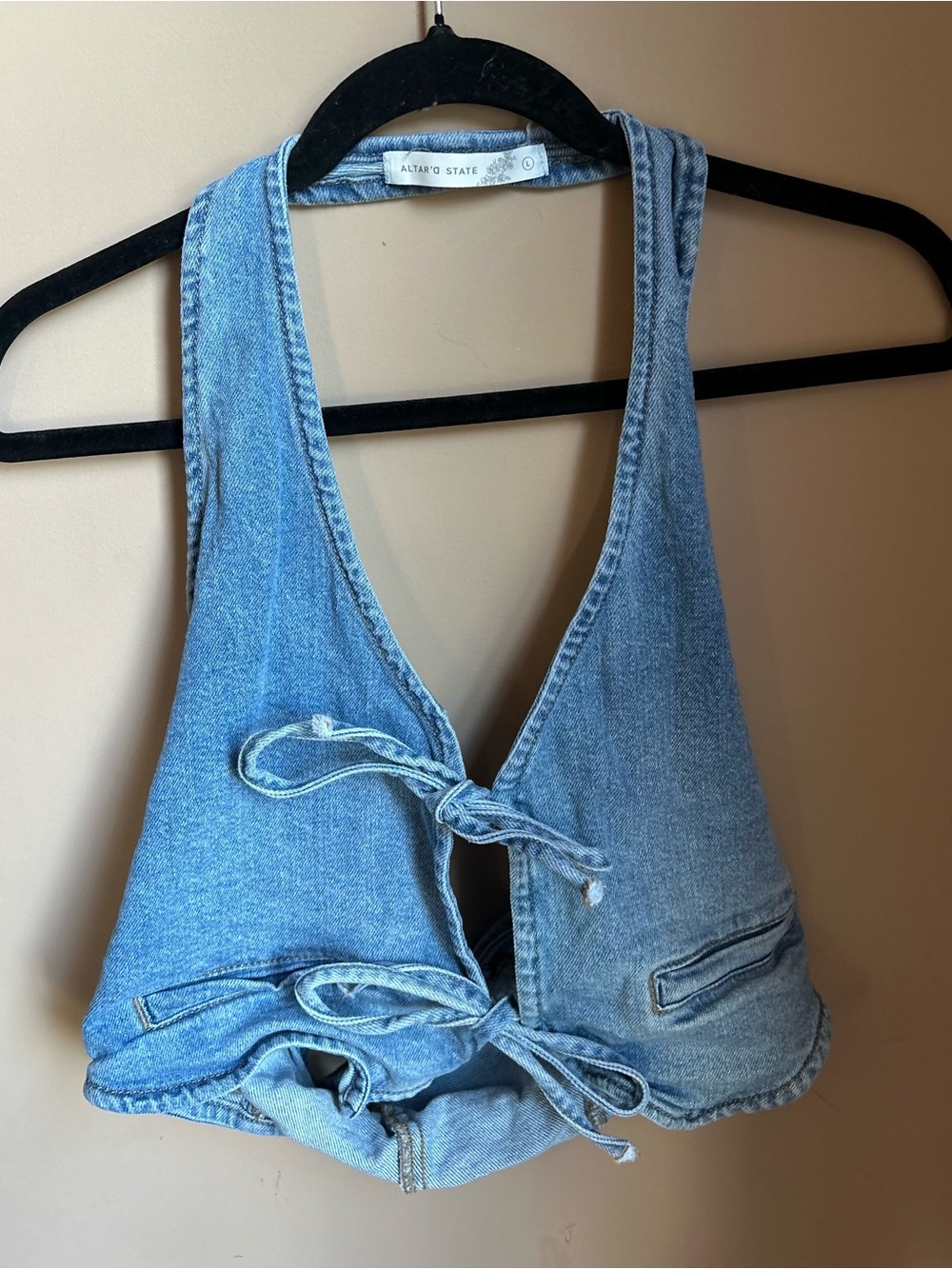 Altr’d State Denim Tie-Front Halter Vest